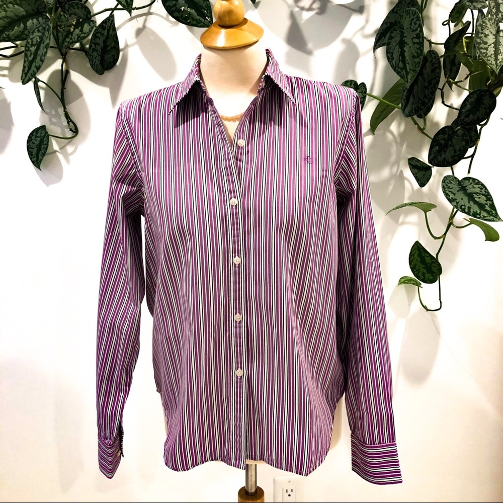 Lauren by Ralph Lauren Button Dress Shirt Striped